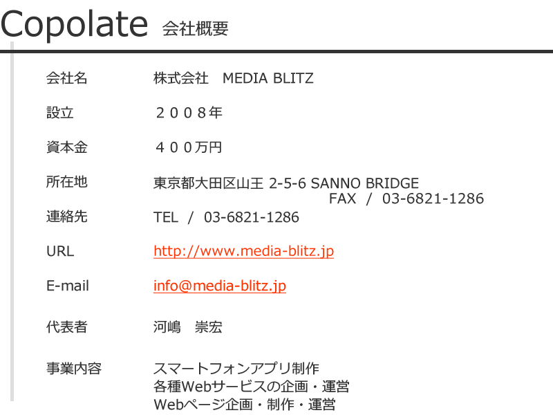 会社概要　スマホアプリ　webデザイン　CMS